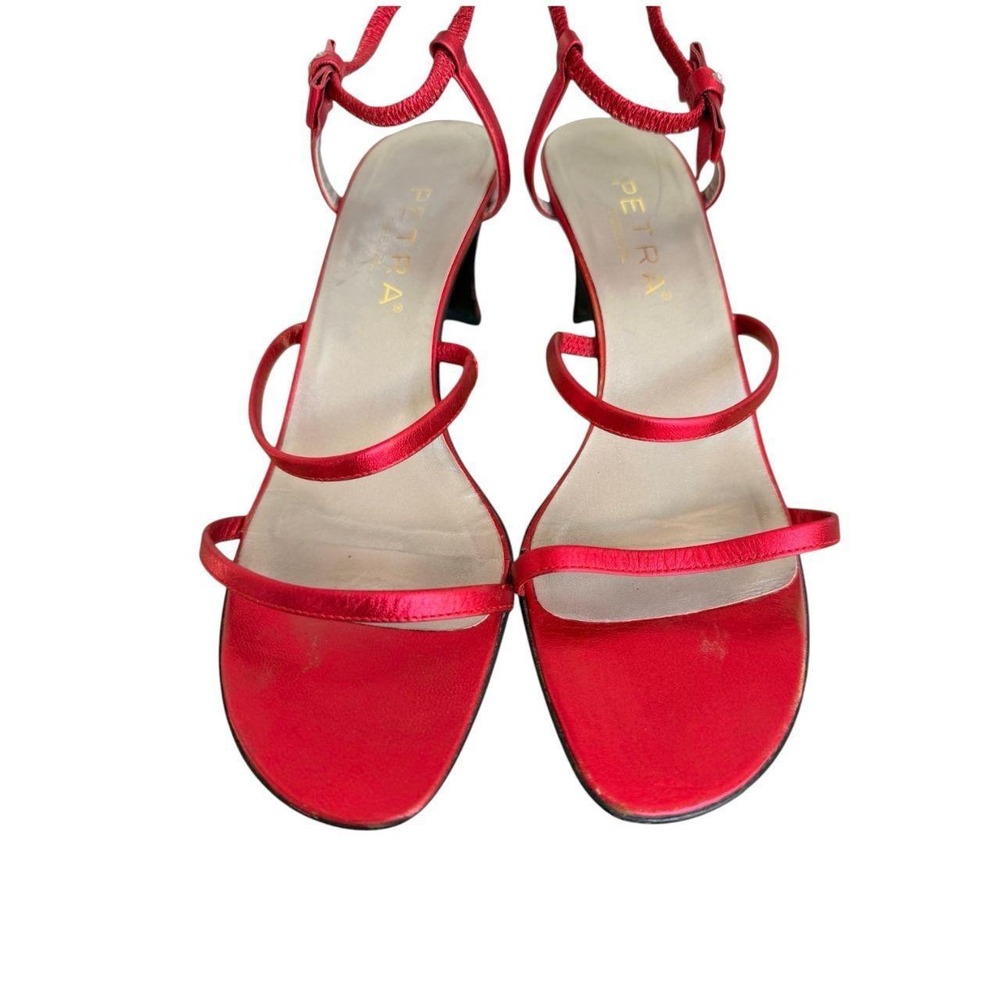 90'S Vintage Petra Firenze Red Strappy Bow Sandals 7.5 - Picture 3 of 5